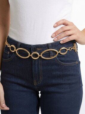 Vintage Leather Chain Milor Hip Belt Black Gold Boho 80s Retro Party
